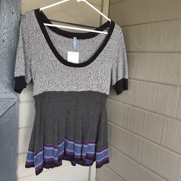 NWT Y2K Free People gray and black top with blue and purple accent - Picture 1 of 3